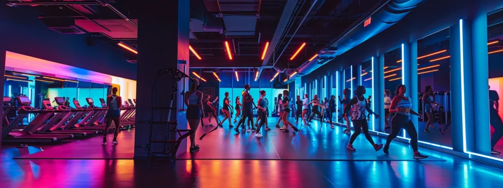 a dynamic personal training studio filled with energized individuals working closely with attentive trainers, showcasing tailored workout plans through interactive sessions and motivating group dynamics under bright, focused lighting.