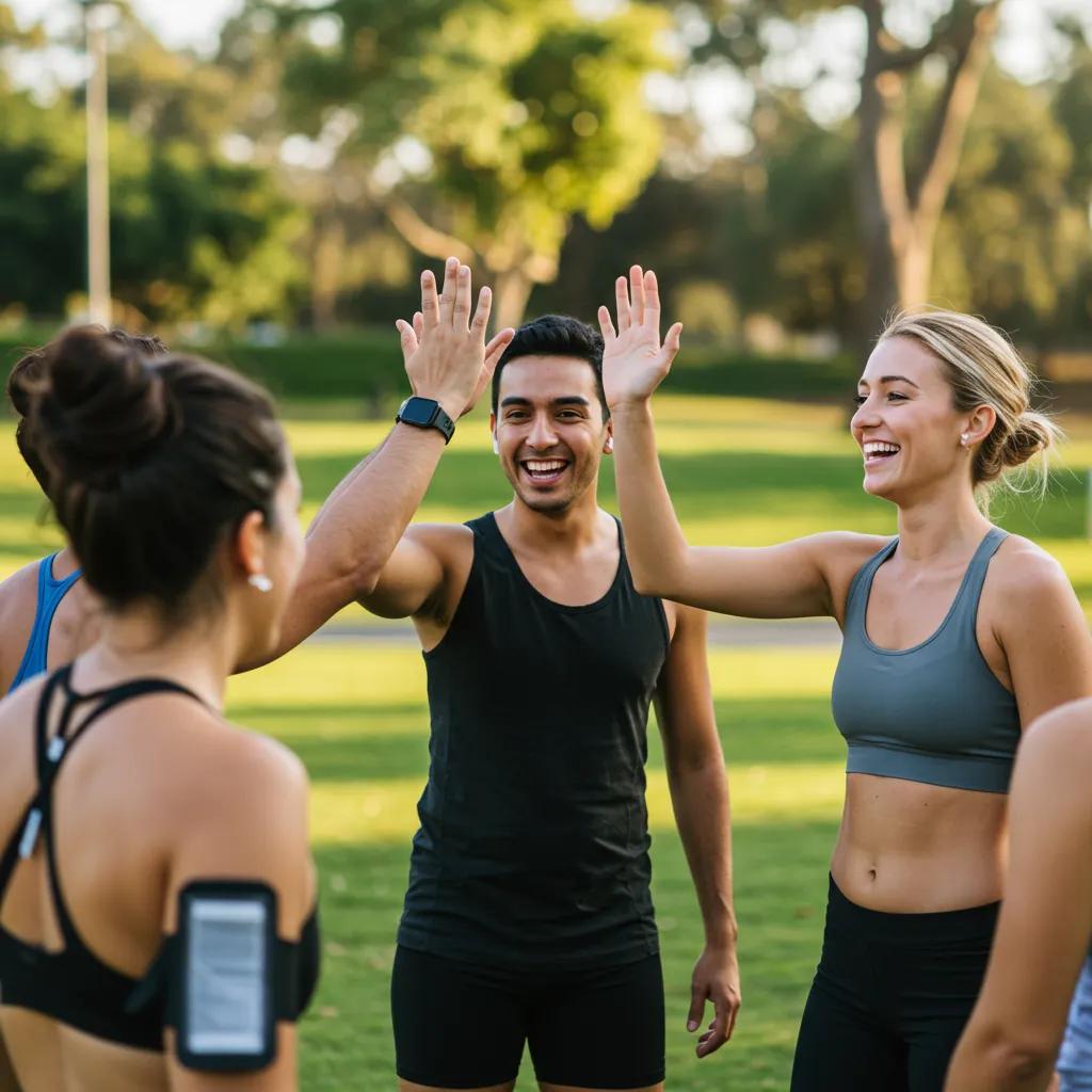 Participants celebrating after a workout, illustrating community support in fitness